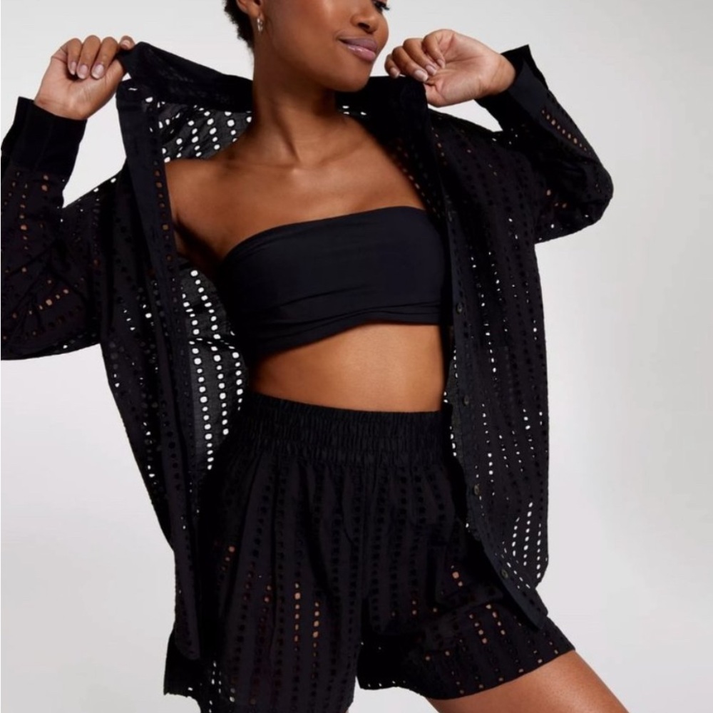 CALIA Inverted Pleat Pull On Shorts XS Black Swim Coverup
